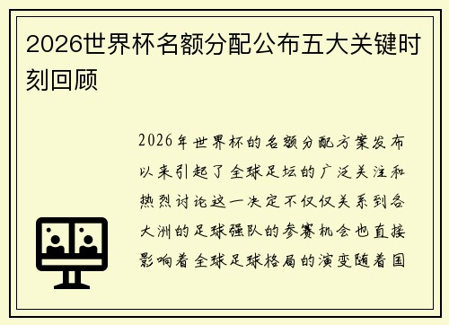 2026世界杯名额分配公布五大关键时刻回顾
