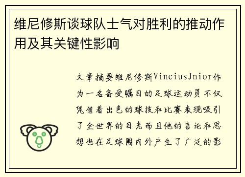 维尼修斯谈球队士气对胜利的推动作用及其关键性影响